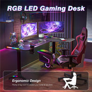 Multi-Style Pro Gaming Desk RGB LED L-Shaped PC Computer Studio Gamer Table Carbon Fibre V767-JJ-ZT878-R