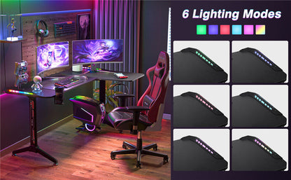 Multi-Style Pro Gaming Desk RGB LED L-Shaped PC Computer Studio Gamer Table Carbon Fibre V767-JJ-ZT878-R
