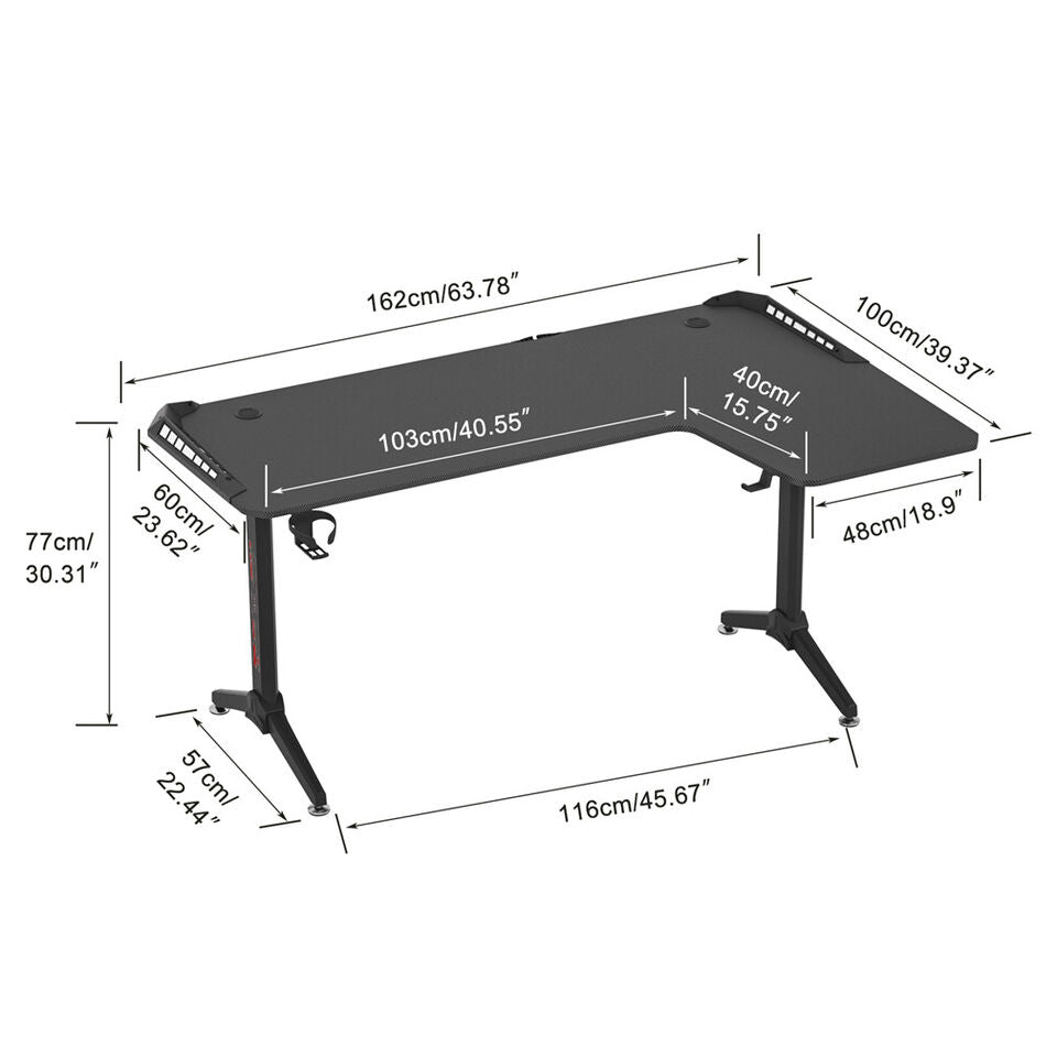 Multi-Style Pro Gaming Desk RGB LED L-Shaped PC Computer Studio Gamer Table Carbon Fibre V767-JJ-ZT878-R