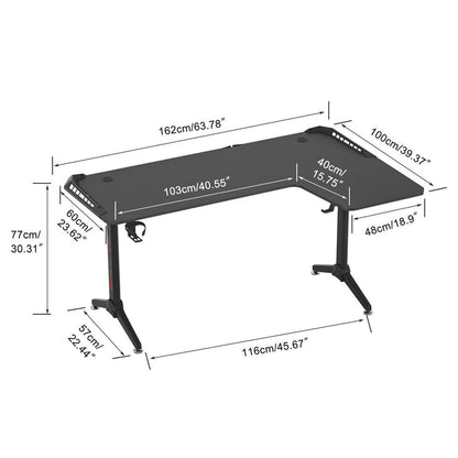 Multi-Style Pro Gaming Desk RGB LED L-Shaped PC Computer Studio Gamer Table Carbon Fibre V767-JJ-ZT878-R