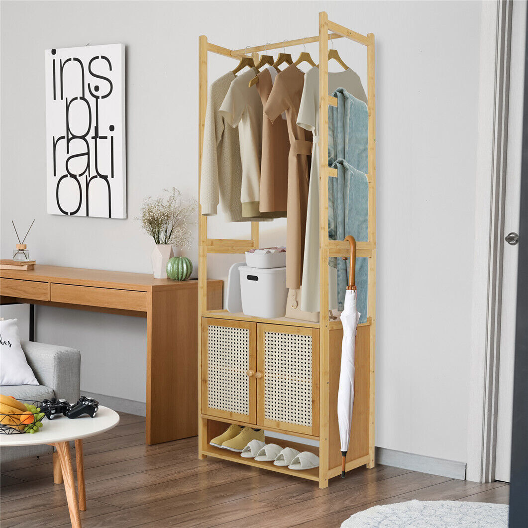 High Strength Bamboo Clothing Rack Closet Organizer Storage Cabinet & Shoe Shelf V767-JJ-ZY1113