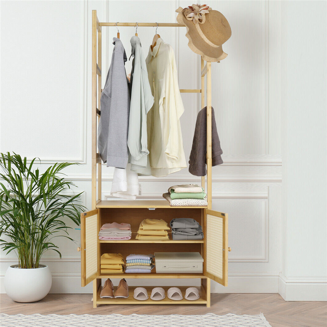 High Strength Bamboo Clothing Rack Closet Organizer Storage Cabinet & Shoe Shelf V767-JJ-ZY1113