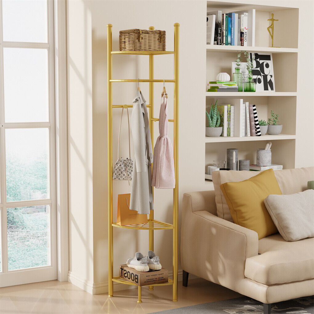 Fin Heavy Duty Clothes Stand Space-Saving Corner Coat Hat Shoes Rack Bedroom V767-JJ-ZY1123-G1
