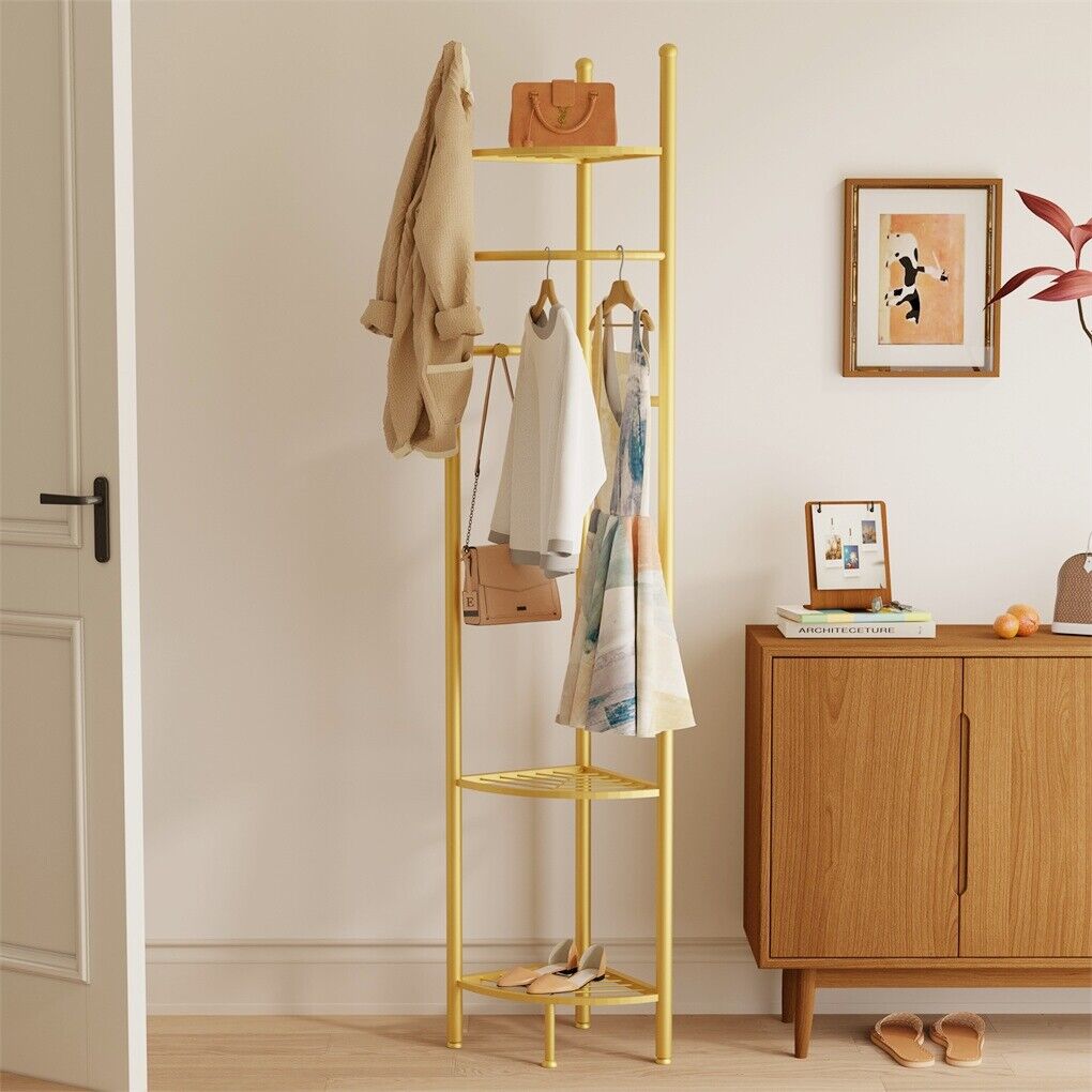 Fin Heavy Duty Clothes Stand Space-Saving Corner Coat Hat Shoes Rack Bedroom V767-JJ-ZY1123-G1
