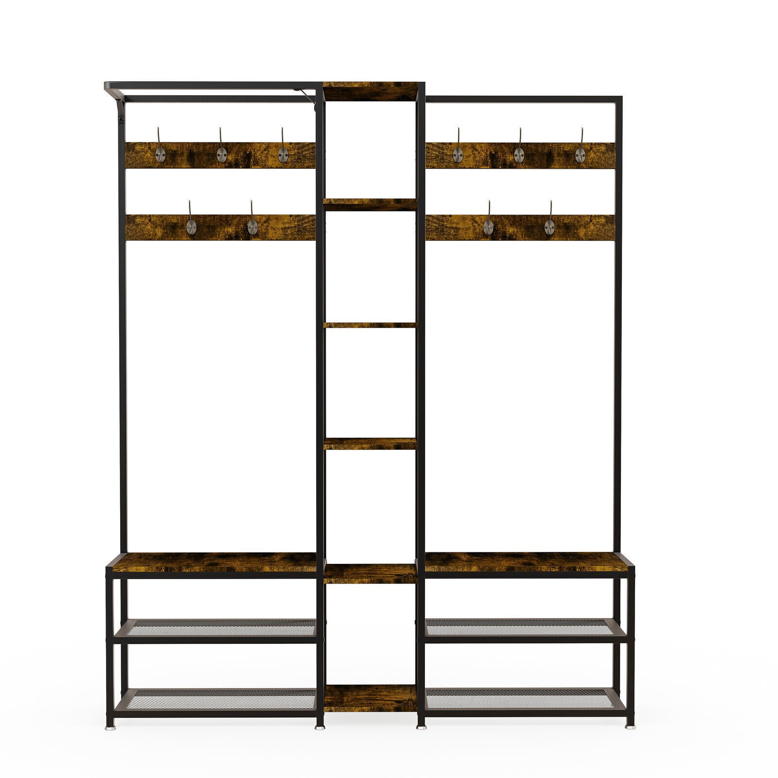 Xxl Corner Coat Stand Widen Depth Bench Shoe Rack Storage Shelves 10 Dual Hooks V767-JJ-ZY1368