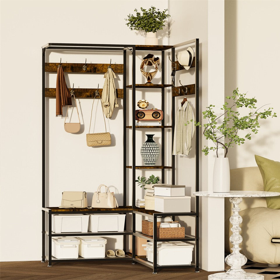 Xxl Corner Coat Stand Widen Depth Bench Shoe Rack Storage Shelves 10 Dual Hooks V767-JJ-ZY1368