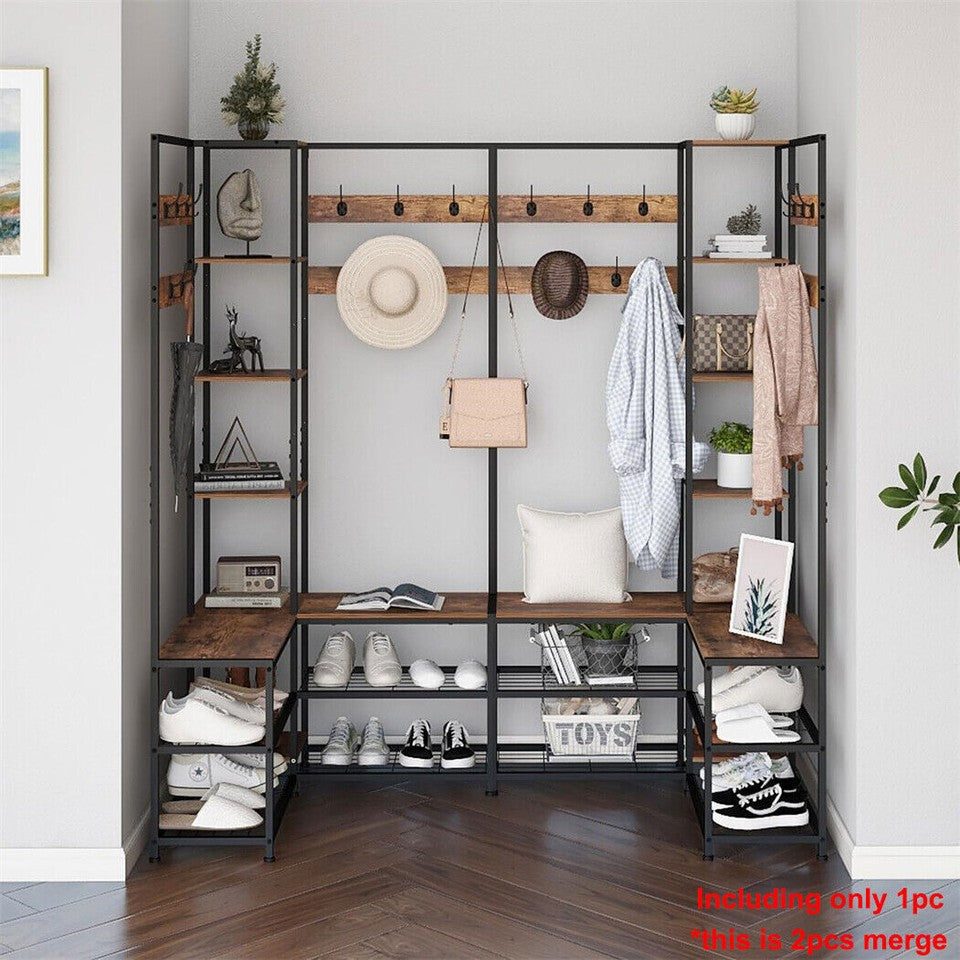 Xxl Corner Coat Stand Widen Depth Bench Shoe Rack Storage Shelves 10 Dual Hooks V767-JJ-ZY1368