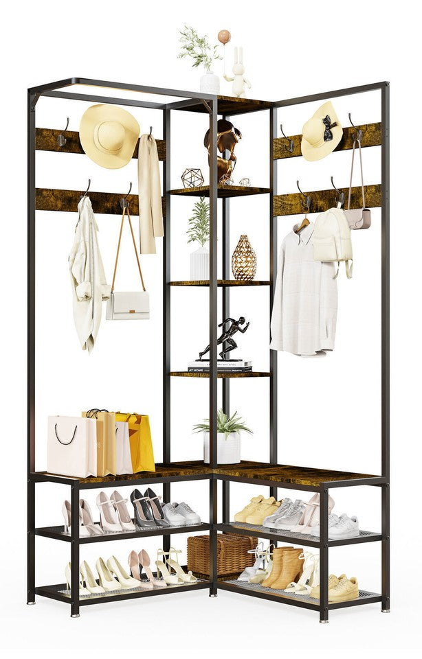 Xxl Corner Coat Stand Widen Depth Bench Shoe Rack Storage Shelves 10 Dual Hooks V767-JJ-ZY1368