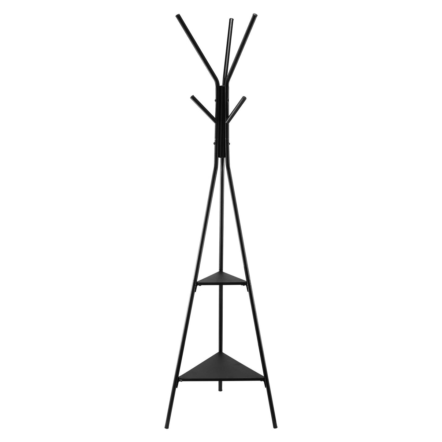 Gold Coat Rack, Freestanding Coats Rack Stand with 2 Shelves & 6 Hooks, Free Standing Hall Coat Tree V767-JJ-ZY163