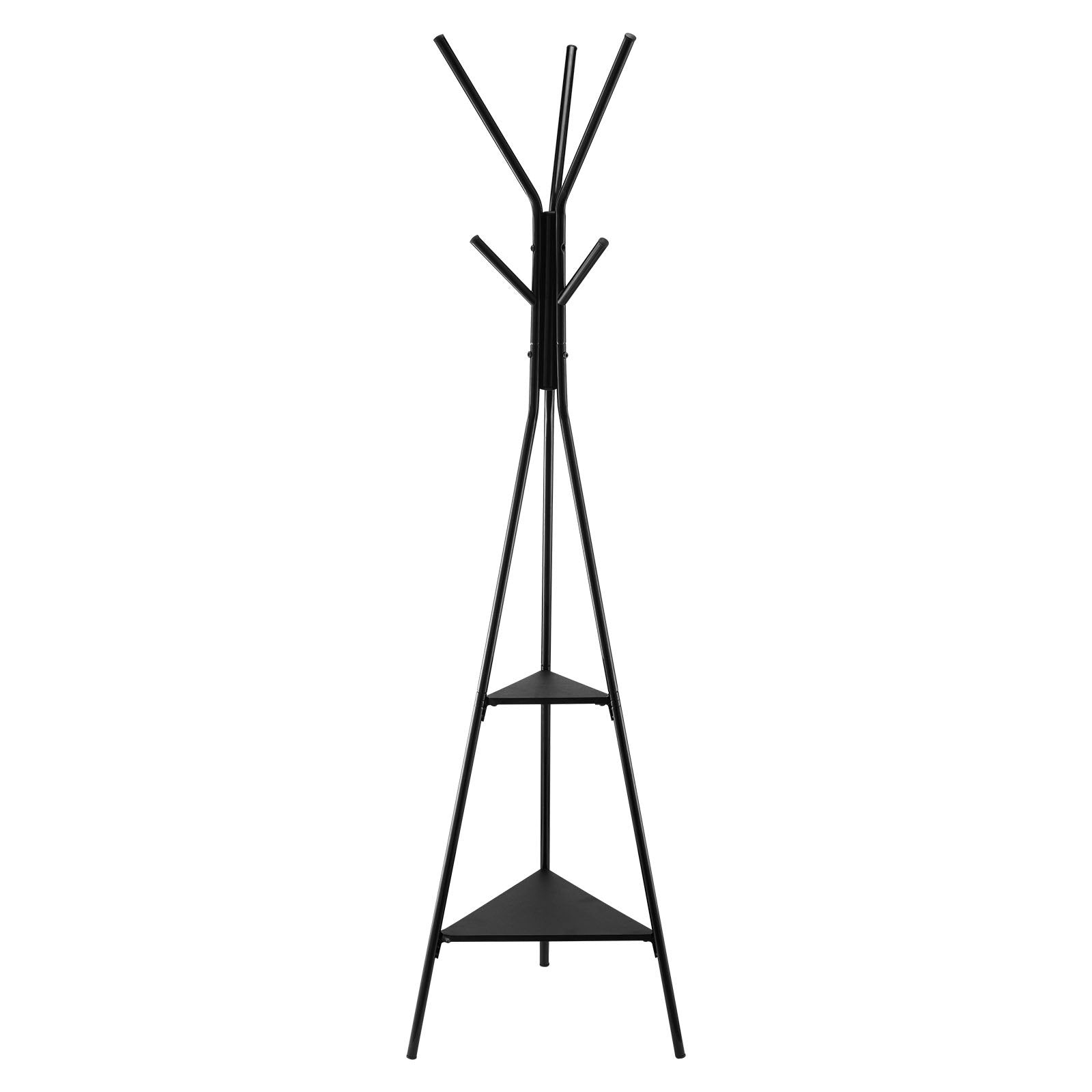 Gold Coat Rack, Freestanding Coats Rack Stand with 2 Shelves & 6 Hooks, Free Standing Hall Coat Tree V767-JJ-ZY163