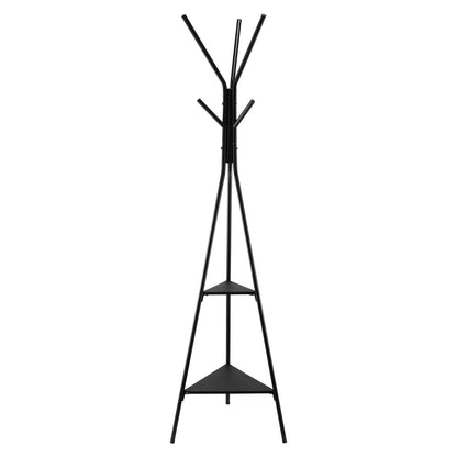 Gold Coat Rack, Freestanding Coats Rack Stand with 2 Shelves & 6 Hooks, Free Standing Hall Coat Tree V767-JJ-ZY163