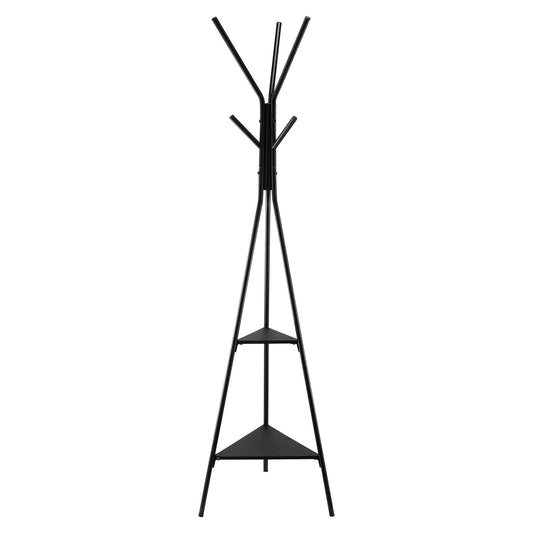 Gold Coat Rack, Freestanding Coats Rack Stand with 2 Shelves & 6 Hooks, Free Standing Hall Coat Tree V767-JJ-ZY163