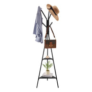 Gold Coat Rack, Freestanding Coats Rack Stand with 2 Shelves & 6 Hooks, Free Standing Hall Coat Tree V767-JJ-ZY163