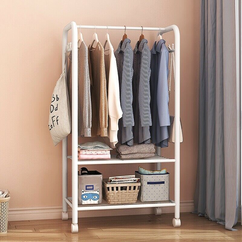 2Tier Rolling Free-Standing Clothing Garment Rack Closet Organizer Open Wardrobe V767-JJ-ZY188