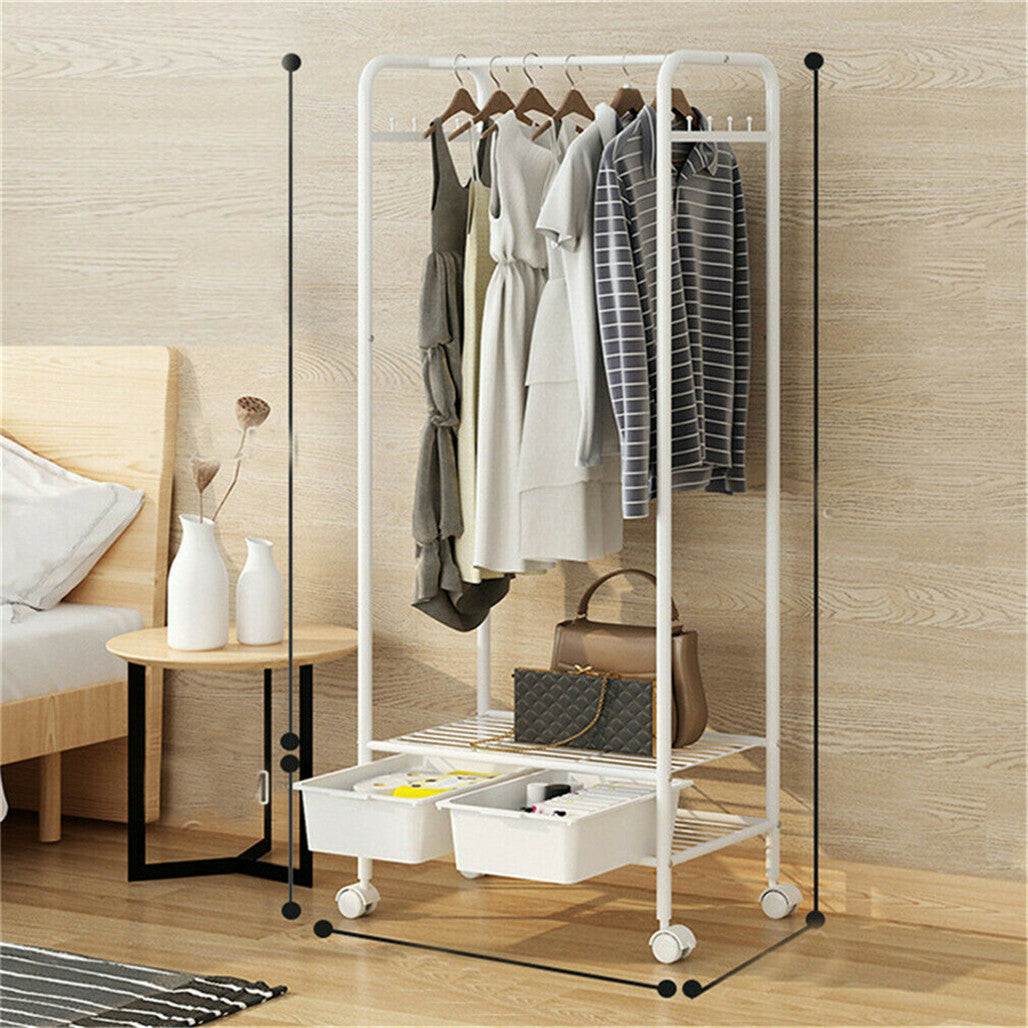 2Tier Rolling Free-Standing Clothing Garment Rack Closet Organizer Open Wardrobe V767-JJ-ZY188