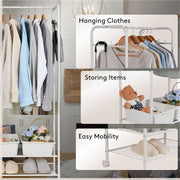 2Tier Rolling Free-Standing Clothing Garment Rack Closet Organizer Open Wardrobe V767-JJ-ZY188
