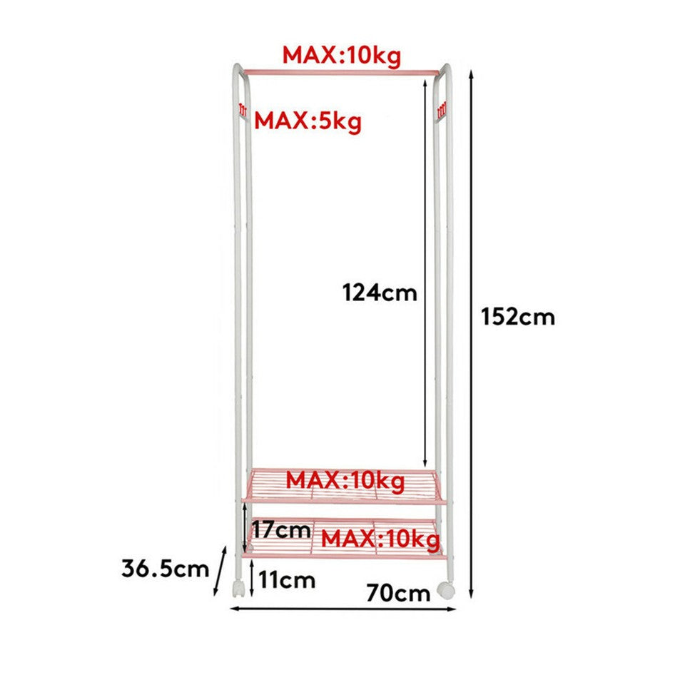 2Tier Rolling Free-Standing Clothing Garment Rack Closet Organizer Open Wardrobe V767-JJ-ZY188