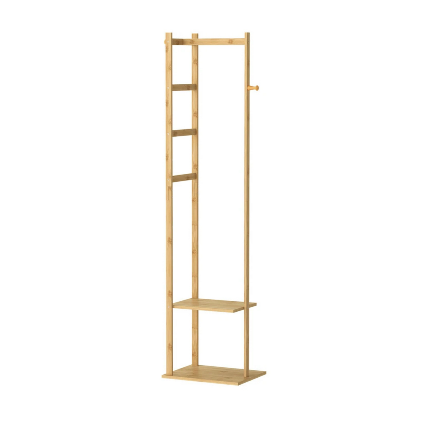 Bamboo Coat Stand Clothes Rack with Garment Shelf, Hanging Rail and Hooks V767-JJ-ZY212-G2