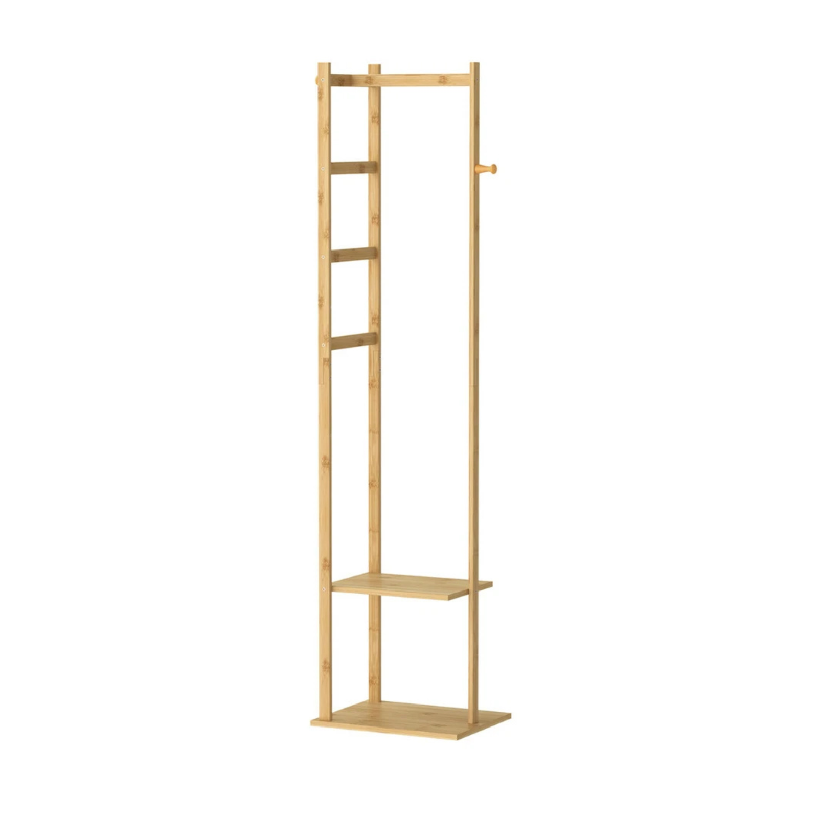 Bamboo Coat Stand Clothes Rack with Garment Shelf, Hanging Rail and Hooks V767-JJ-ZY212-G2