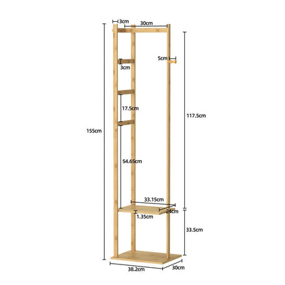 Bamboo Coat Stand Clothes Rack with Garment Shelf, Hanging Rail and Hooks V767-JJ-ZY212-G2