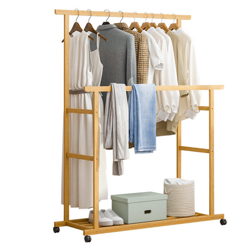 Double Rail Heavy Strong Rolling Clothes Rack with Trousers Rack & Bottom Shelf V767-JJ-ZY643