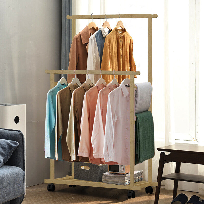 Double Rail Heavy Strong Rolling Clothes Rack with Trousers Rack & Bottom Shelf V767-JJ-ZY643