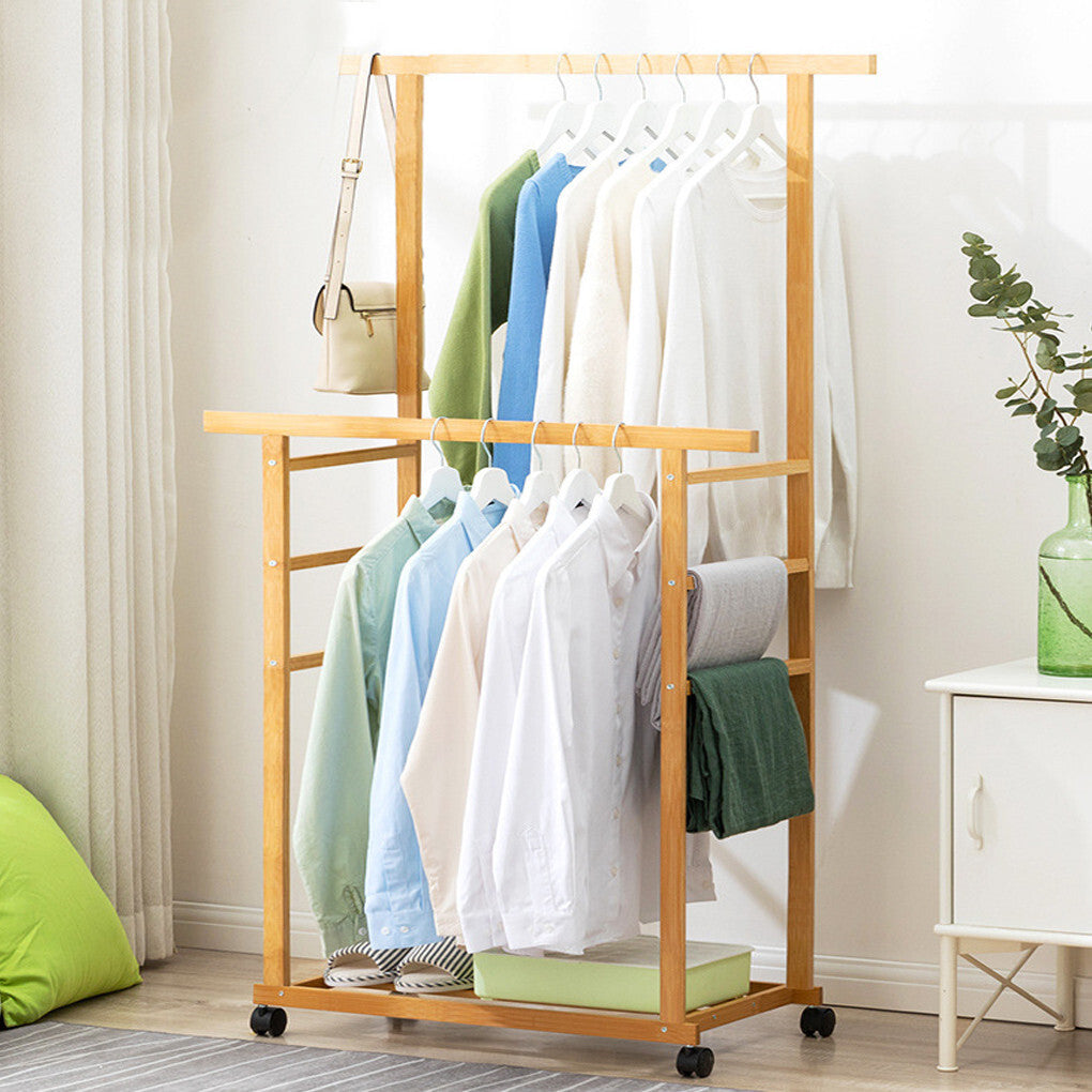 Double Rail Heavy Strong Rolling Clothes Rack with Trousers Rack & Bottom Shelf V767-JJ-ZY643