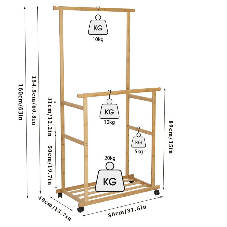 Double Rail Heavy Strong Rolling Clothes Rack with Trousers Rack & Bottom Shelf V767-JJ-ZY643