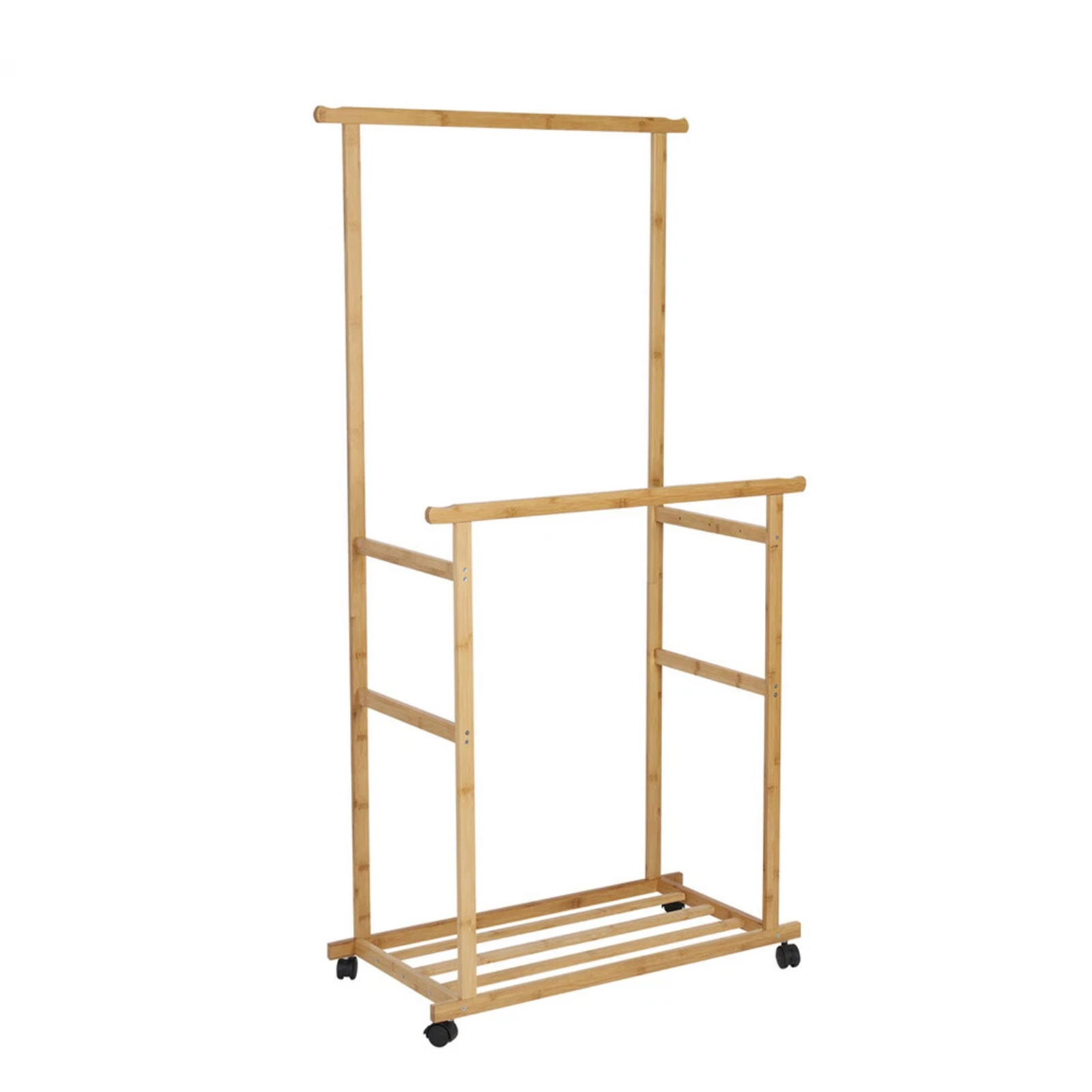 Portable Rolling Bamboo Clothes Rack for Kids with Hanging Rail V767-JJ-ZY643-G1