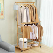 Portable Rolling Bamboo Clothes Rack for Kids with Hanging Rail V767-JJ-ZY643-G1