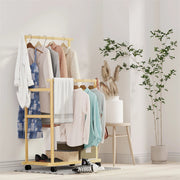 Portable Rolling Bamboo Clothes Rack for Kids with Hanging Rail V767-JJ-ZY643-G1