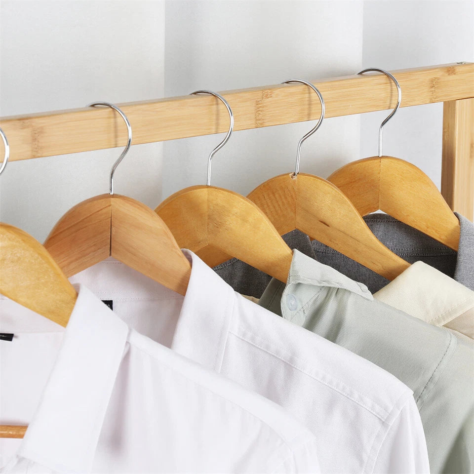 Portable Rolling Bamboo Clothes Rack for Kids with Hanging Rail V767-JJ-ZY643-G1