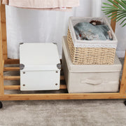 Portable Rolling Bamboo Clothes Rack for Kids with Hanging Rail V767-JJ-ZY643-G1