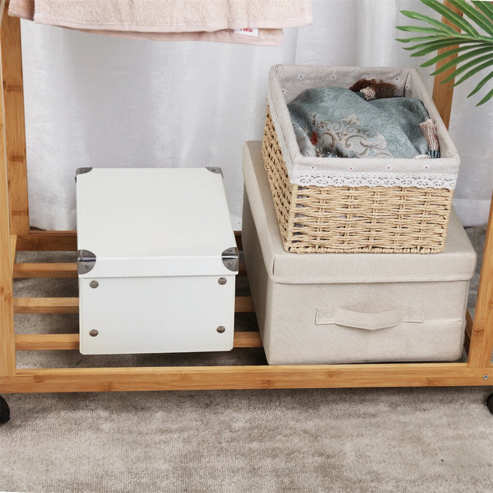 Portable Rolling Bamboo Clothes Rack for Kids with Hanging Rail V767-JJ-ZY643-G1
