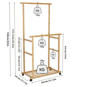 Portable Rolling Bamboo Clothes Rack for Kids with Hanging Rail V767-JJ-ZY643-G1