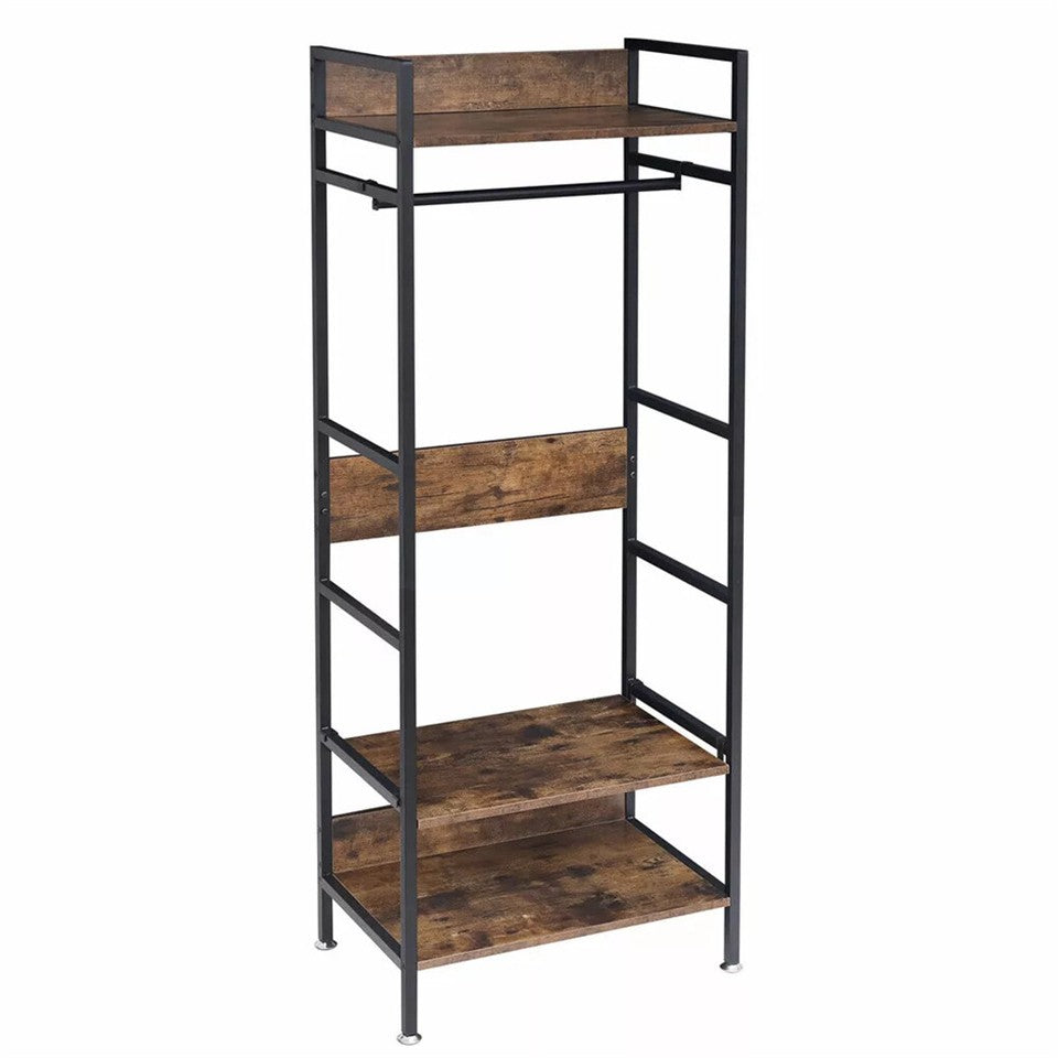 Rustic Wooden Clothes Garment Rail Open Hanging Display Shelf Shoe Rack Entryway V767-JJ-ZY728