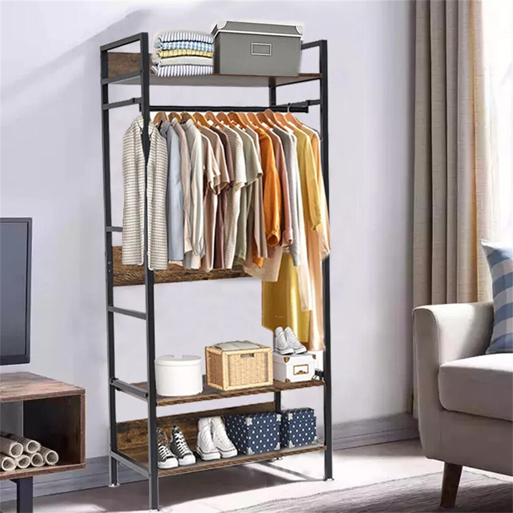Rustic Wooden Clothes Garment Rail Open Hanging Display Shelf Shoe Rack Entryway V767-JJ-ZY728