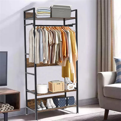 Rustic Wooden Clothes Garment Rail Open Hanging Display Shelf Shoe Rack Entryway V767-JJ-ZY728