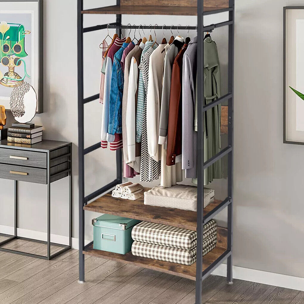 Rustic Wooden Clothes Garment Rail Open Hanging Display Shelf Shoe Rack Entryway V767-JJ-ZY728
