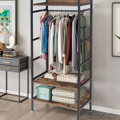 Rustic Wooden Clothes Garment Rail Open Hanging Display Shelf Shoe Rack Entryway V767-JJ-ZY728