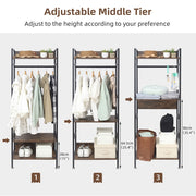 Rustic Wooden Clothes Garment Rail Open Hanging Display Shelf Shoe Rack Entryway V767-JJ-ZY728