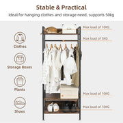 Rustic Wooden Clothes Garment Rail Open Hanging Display Shelf Shoe Rack Entryway V767-JJ-ZY728
