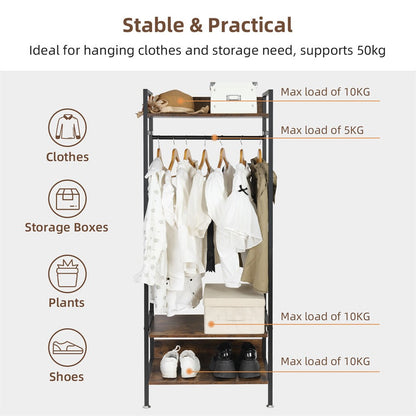 Rustic Wooden Clothes Garment Rail Open Hanging Display Shelf Shoe Rack Entryway V767-JJ-ZY728