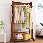 Walnut Wood Rolling Clothing Garment Rack Open Wardrobe Entryway Bedroom Shop V767-JJ-ZY791