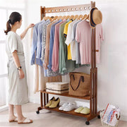 Walnut Wood Rolling Clothing Garment Rack Open Wardrobe Entryway Bedroom Shop V767-JJ-ZY791