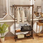 Walnut Wood Rolling Clothing Garment Rack Open Wardrobe Entryway Bedroom Shop V767-JJ-ZY791