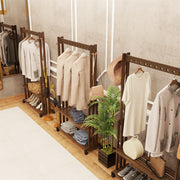 Walnut Wood Rolling Clothing Garment Rack Open Wardrobe Entryway Bedroom Shop V767-JJ-ZY791
