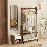 Walnut Wood Rolling Clothing Garment Rack Open Wardrobe Entryway Bedroom Shop V767-JJ-ZY791