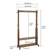 Walnut Wood Rolling Clothing Garment Rack Open Wardrobe Entryway Bedroom Shop V767-JJ-ZY791