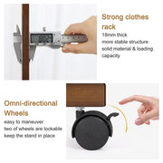 Walnut Wood Rolling Clothing Garment Rack Open Wardrobe Entryway Bedroom Shop V767-JJ-ZY791